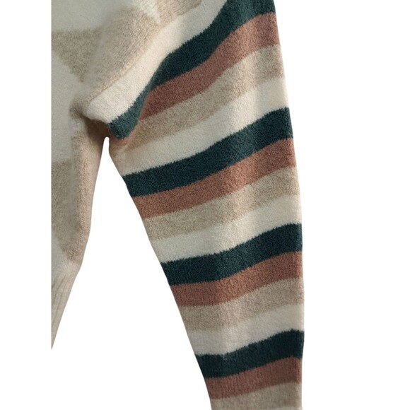 Madewell Sweater Cream Crop Wool Alpaca Boat Neck Striped Sleeve Geo Women's XS - Picture 6 of 11